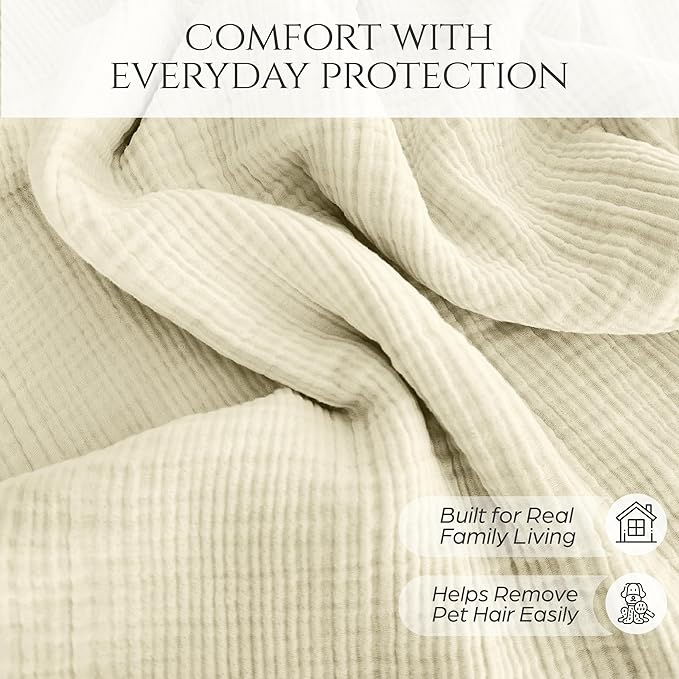 Extra Large Gauze Sofa Cover %100 Pure Cotton, Natural Couch Covers for 4 Seater, Sectional Sofa, Oversize 4 Layered Muslin Fabric, Cloud Like Washable Couch Cover (Cream, 95x181" / 240x460 cm)