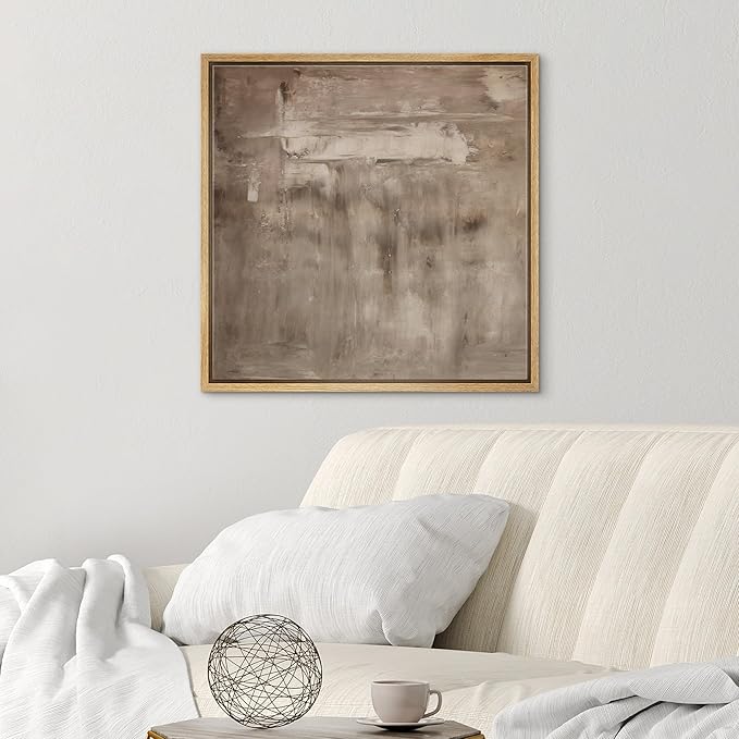 SIGNWIN Framed Canvas Print Wall Art Warm Taupe Misty Neutral Abstract Illustration Modern Art Decorative Nordic Minimal Calm/Zen for Living Room, Bedroom, Office - 16"x16" Natural