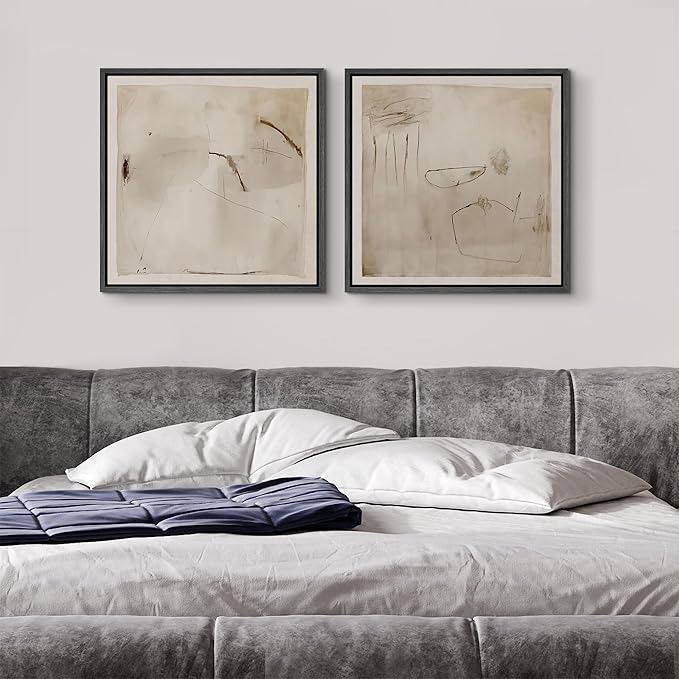 SIGNFORD Framed Canvas Print Wall Art Set Minimalist Abstract Ink Wash Illustrations Modern Art Minimal Relax/Calm for Living Room, Bedroom, Office - 24"x24"x2 Black