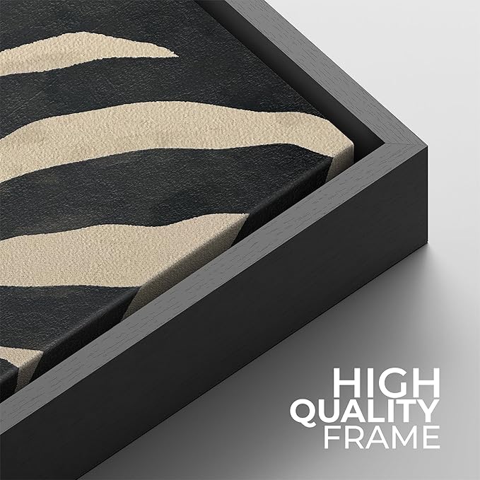 SIGNFORD Framed Canvas Print Wall Art Set Zebra Pattern Artwork, Black and Cream Animal Stripe Illustrations Modern Art Minimal Relax/Calm for Living Room, Bedroom, Office - 24"x24"x2 BLACK