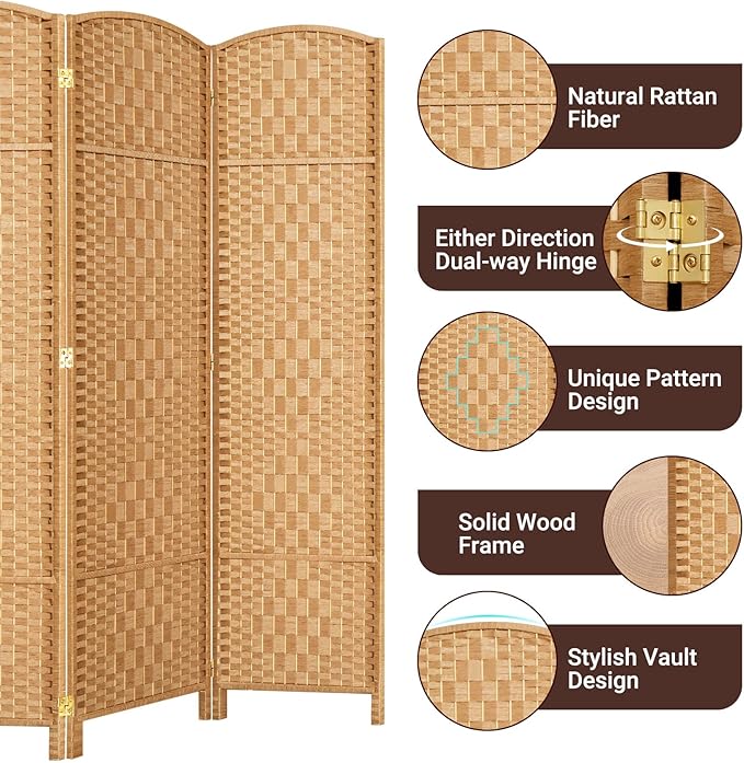 HALLYBEE Room Divider, Room Dividers and Folding Privacy Screens, 16in Privacy Screen, 3 Panel Temporary Wall Partitions, 6ft Space Separation Panel Screen, Light Beige