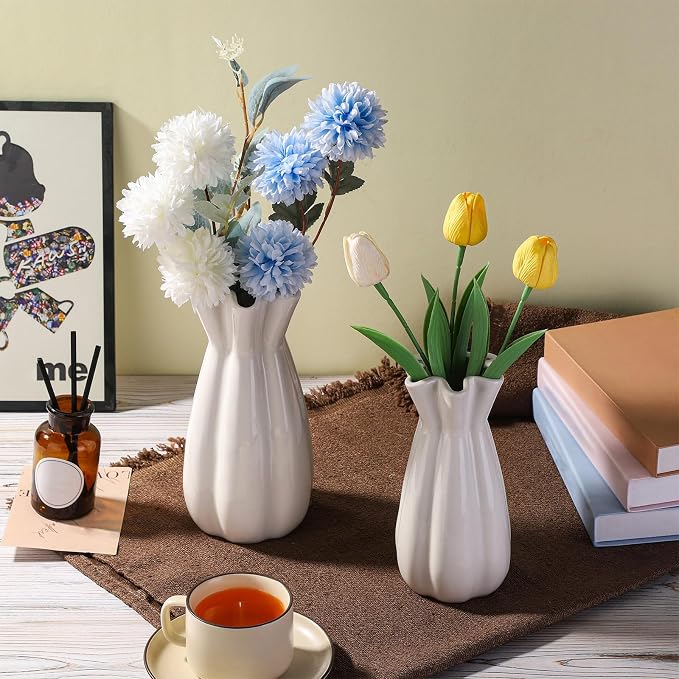 Unique Plain Designed Ceramic Modern Decorative Bouquet Vases Minimalism Flower Vases for Office Living Room Cabinet Wedding Decorations - 8’’