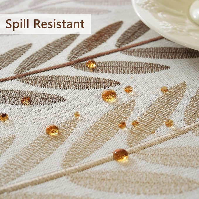 Laolitou Cotton Linen Waterproof Tablecloth for Dining Table Farmhouse Kitchen Rectangle Table Cloth Coffee Wrinkle Free Cover, Beige, Wine Leaf, 55x120 Inch