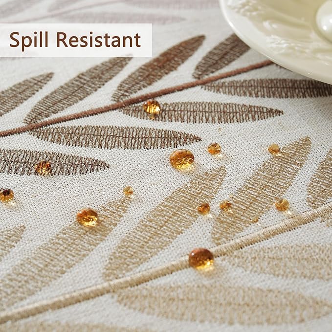 Laolitou Cotton Linen Waterproof Tablecloth for Dining Table Farmhouse Kitchen Square Table Cloth Coffee Wrinkle Free Cover, Beige, Wine Leaf, 55x55 Inch