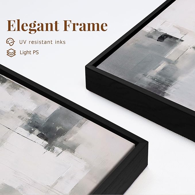 SAFERRYHOME Abstract Wall Art Modern Grey Black Framed Large Canvas Paintings for Living Room Bedroom Office Decor,Ready to Hang, 24x36 Inches, Set of 2