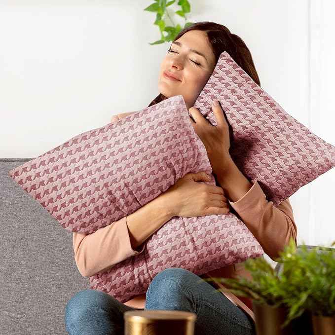 MAXIJIN Pack of 2 Throw Pillow Covers 18x18 Inch, Decorative Soft Couch Pillow Covers Square Accent Cushion Cover Farmhouse Pillow Cases for Sofa Bed Living Room Home Decor, Pink