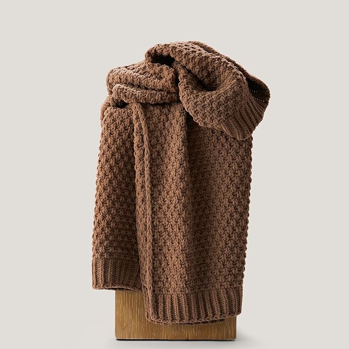 EVERGRACEHOME Chunky Chenille Knit Throw Blanket for Couch, Soft Luxurious Moss Stitch Chair Blankets for Bed, Cozy Decorative Farmhouse Knitted Throws for Sofa, Burnt Orange, 60" x 80"