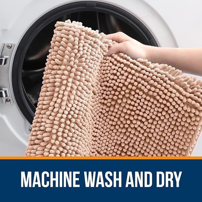 OLANLY Large Bathroom Rugs 44x32, Extra Soft Absorbent Chenille Bath Rugs, Rubber Backing Quick Dry, Machine Washable Bath Mats for Bathroom Floor, Tub and Shower, Home Decor Accessories, Peach