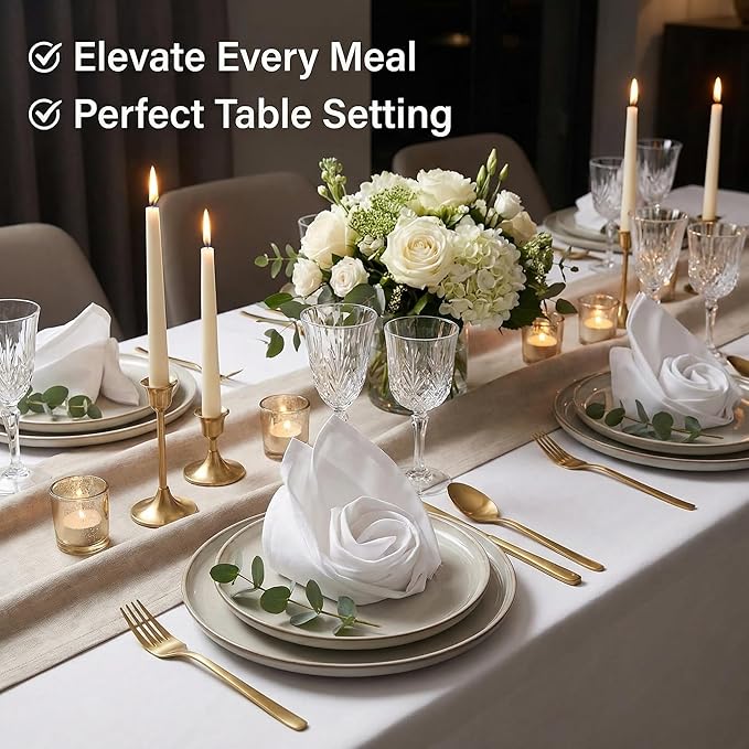 Urban Villa Cloth Napkins 100% Cotton Highly Absorbent Washable Durable Reusable Premium Dinner Napkins Ideal for Gifts for Mothers Day Hotel Farmhouse Parties - White (18" x 18", Set of 12)