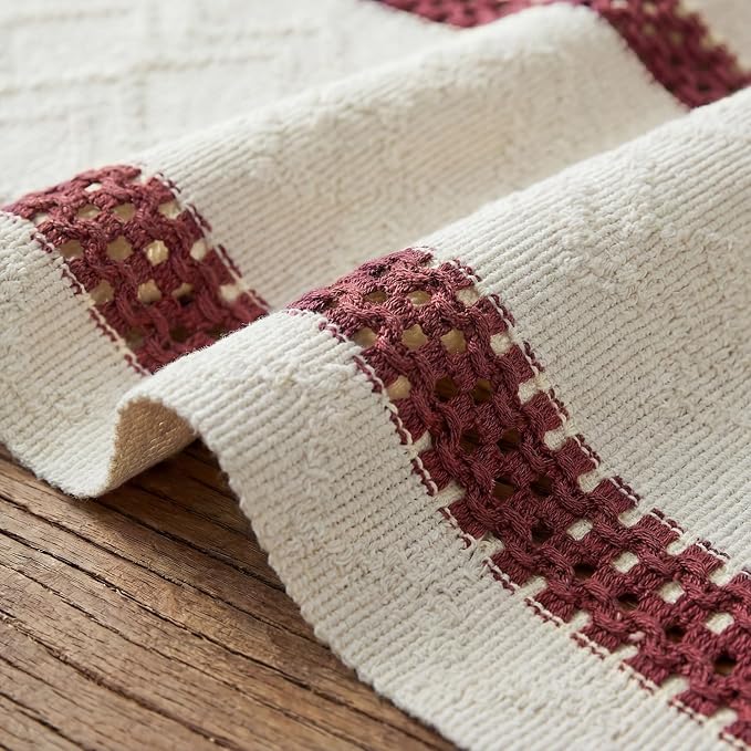 Artoid Mode Red Stripe Woven Table Runner, Seasonal Holiday Hollow Kitchen Dining Table Decoration for Home Party Decor 12x72 Inch