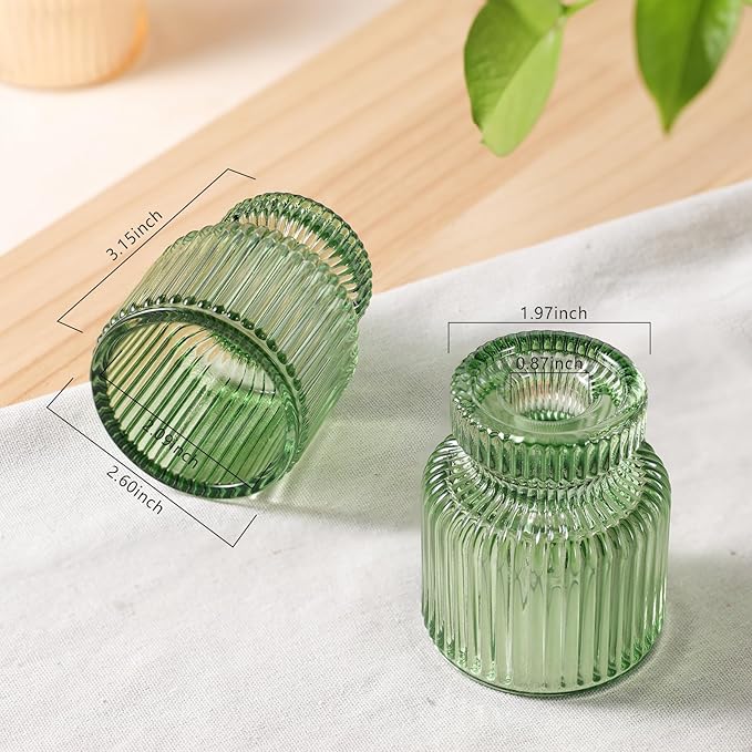 DARJEN 6 Pcs Green Candlestick Holders - Glass Taper Candle Holders Tealight Votive Candle Holders for Table Centerpieces, Wedding, Dinner Party, Home, Gifts (Pack of 2)