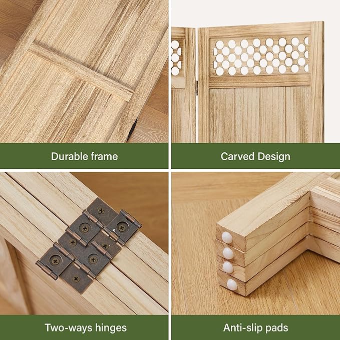 Privacy Screen Room Divider Panel - 67 Inch Tall Natural Wood Folding Partition Room Dividers, No-Assembly Required, Enhance Privacy and Aesthetic Appeal, Ideal for Home or Office Natural 4 Paned