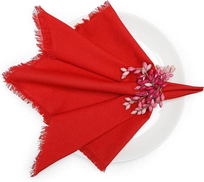 Lightnpro Cotton Napkins Set of 12, Beautiful Handmade Fringe Dinner Cloth Napkins, Washable and Reusable for Dining, Parties, Weddings, Holiday & Everyday Use - 18x18 Inch Red Color