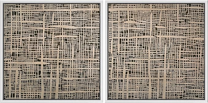 SIGNFORD Framed Canvas Print Wall Art Set Abstract Grid Pattern Artwork, Neutral Geometric Illustrations Modern Art Minimal Relax/Calm for Living Room, Bedroom, Office - 24"x24"x2 WHITE