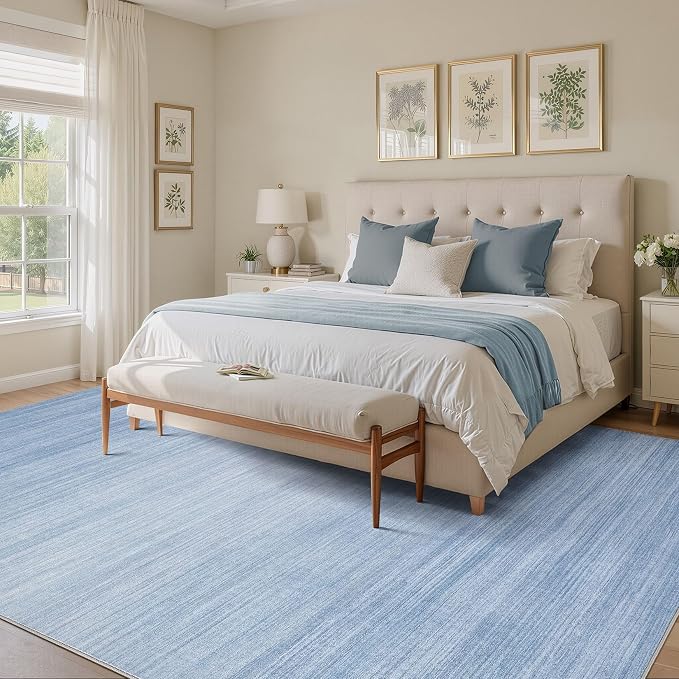 UERMEI 6x9 Washable Area Rug - Neutral Modern Abstract Living Room Rugs, Non-Slip Soft Large Indoor Floor Carpet for Bedroom Home Office & Under Dining Table Decor, Blue
