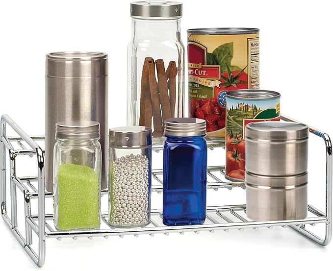 RSVP International Can Rack/Spice Jar Organizer, Multi-Purpose Kitchen Countertop, Cabinet & Pantry Space Saving 3-Tier, 11x9x5", Stainless Steel