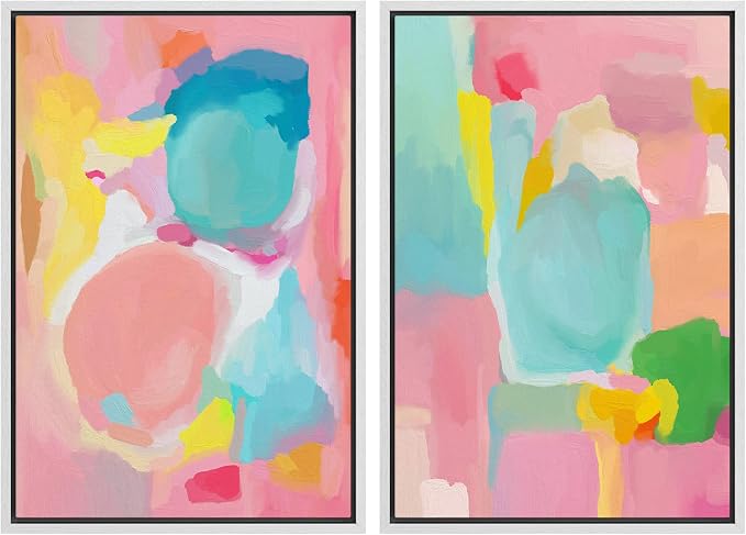 SIGNLEADER Framed Canvas Print Wall Art Set Pastel Watercolor Paint Landscape Abstract Shapes Digital Art Modern Art Decorative Minimal Relax/Zen for Living Room, Bedroom, Office - 16"x24"x2 WHITE