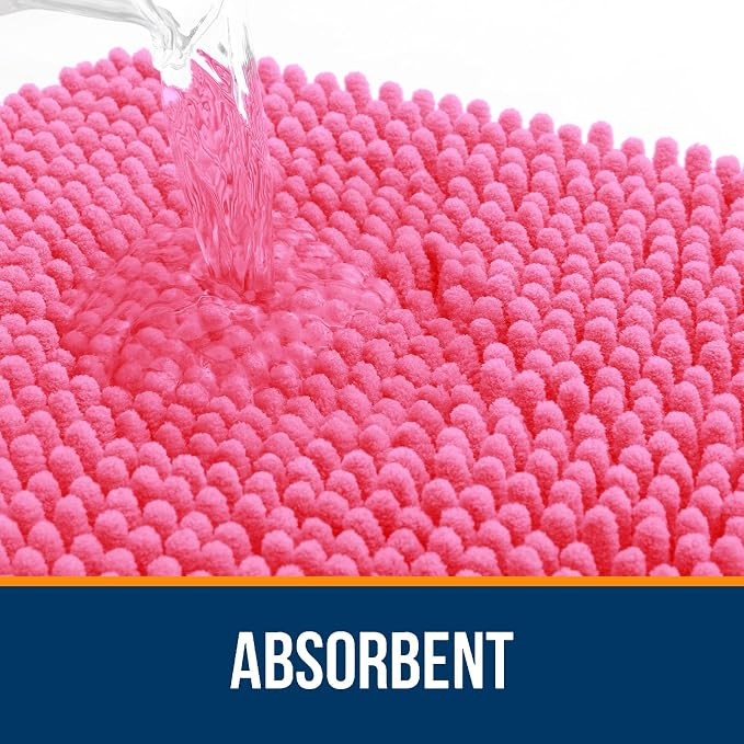 OLANLY Bathroom Rugs 35x24, Extra Soft Absorbent Chenille Bath Rugs, Rubber Backing Quick Dry, Machine Washable Bath Mats for Bathroom Floor, Tub and Shower, Home Decor Accessories, Hot Pink