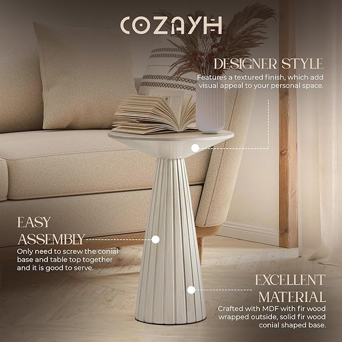 Pedestal Small Drink Table Round Martini Table Wood Plant Stand End Table for Small Space Living Room, Bedroom, White