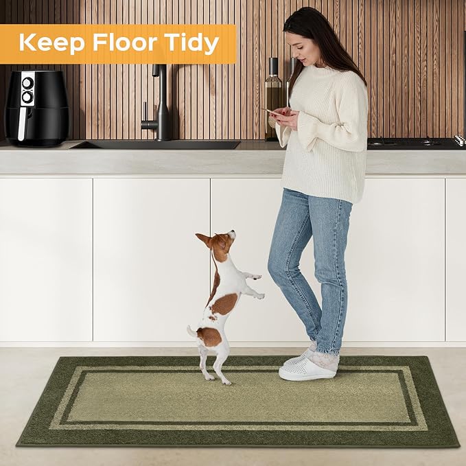 anllugs Kitchen Rugs 24" x 36", Non-Slip Machine Washable Kitchen Runner Rugs Floor Mats, Absorbent Comfort Standing Mats for Kitchen, Sink, Laundry and Hallway, Budding Green & Sage Green