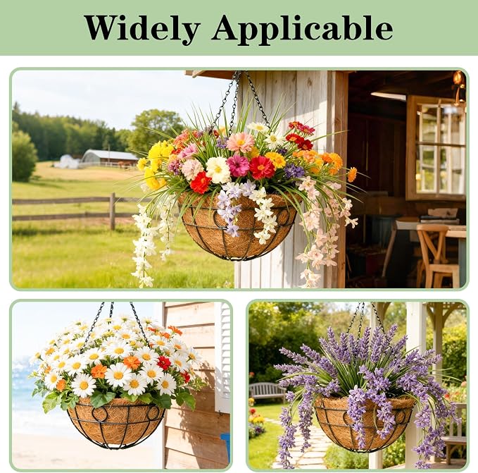 4 Pack 12 Inch Black Metal Hanging Planter Baskets with Coco Coir Liner Sturdy Hanging Flower Basket for Outdoor Indoor Garden Porch Patio Balcony Decor (Round)