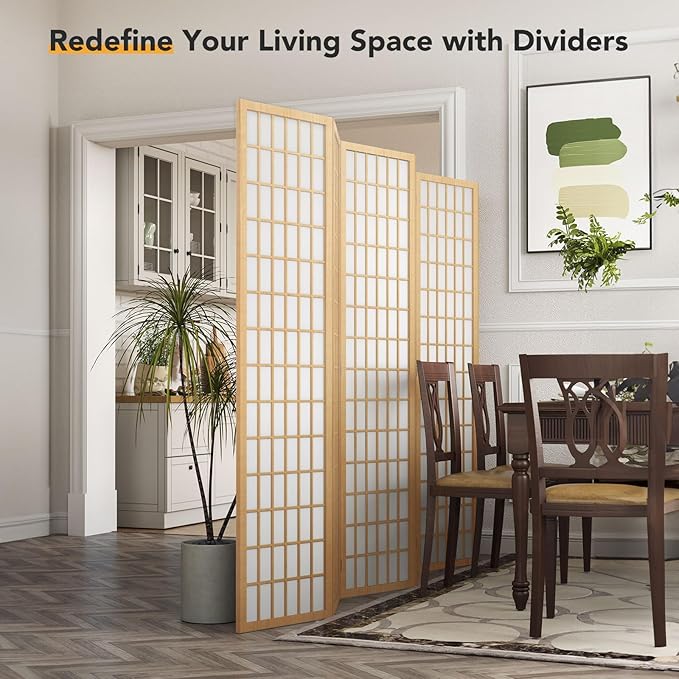 JOSTYLE Room Divider Scree 8 Panel, 6Ft Folding Privacy Screen for Room Separation, Shoji Screen Japanese Style Room Divider Wall, Natural, 70.9" H x 138" W