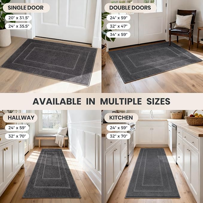 PURRUGS Dirt Trapping Door Mat 20in x 31.5in, Non-Slip/Skid Machine Washable Entryway Rug, Dog Doormat, Super Absorbent Welcome Mat for Muddy Wet Shoes and Paws, Grey