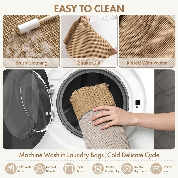 MIULEE Waffle Bathroom Runner Rugs, Super Absorbent Non Slip Bath Rug, Upgraded Soft Quick Dry Washable Boho Long Bath Mat with Tassels for Hallway Laundry Room Bedroom, 17"x48", Brown