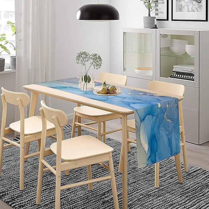 Marble Table Runner,Ocean Marble Texture Abstract Art Pattern Table Runner for Coffee Table Dining Room Table Bedroom Party Holiday Decor 13x120inch