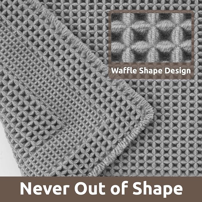 AMOAMI Waffle Bath-Mat, Absorbent Bath Mats for Bathroom Non Slip, Machine Washable Bathroom Rugs with Tassels Ultra Soft Boho Bath Rugs for Floor 2'x6'(24"x72") Grey