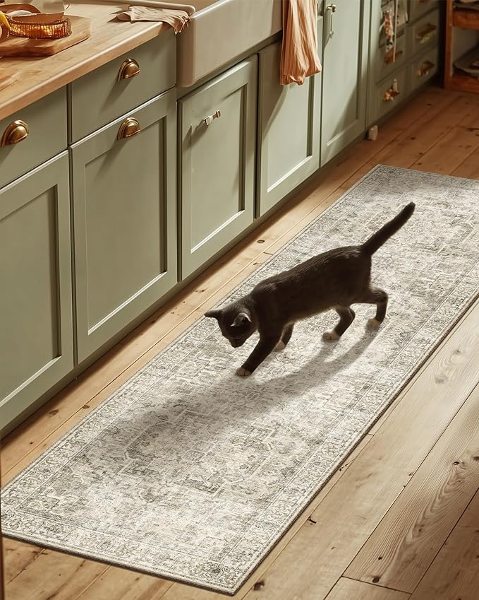 Machine Washable Kitchen Runner Rugs: 2'6"x8' Hallway Rug Non Slip Low Pile Stain Resistant Soft Carpet Runners for Hallways Indoor Entryway Kitchen Laundry Room Bedroom Farmhouse
