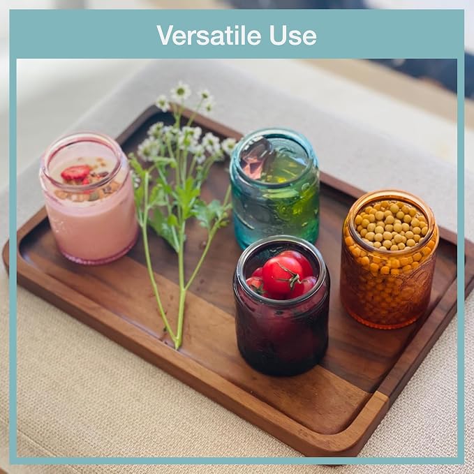 8oz Decorative Glass Jars with Airtight Bamboo Lids (Green - 6pc). Vintage Food Storage Containers, Home Décor Candle Making Parties Wedding Baby Shower Favors Gift