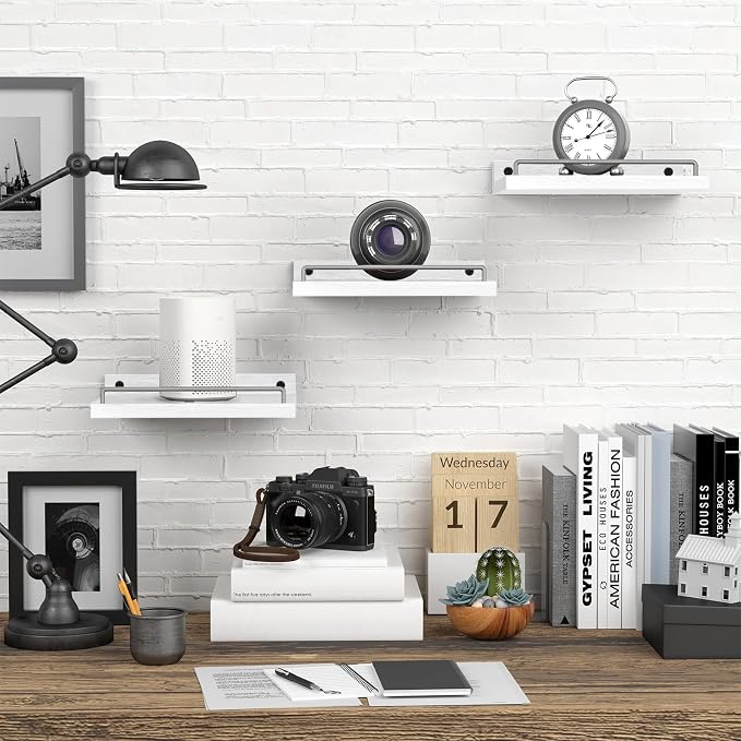RYOFOBETTO Small Floating Shelf, 6X9 Inches Farmhouse Wall Shelves for Living Room, Bedroom, Picture Frames, Plants, Kitchen, Set of 3 (White and Grey)