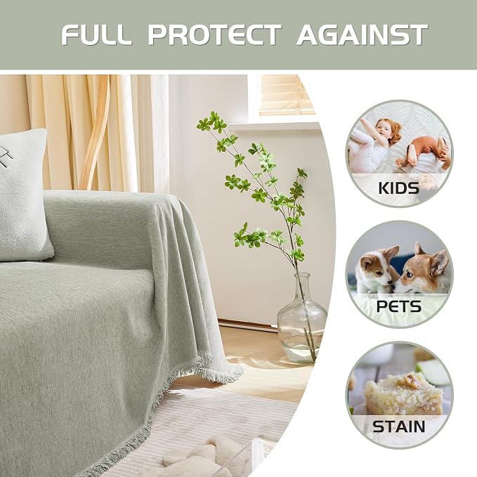 MEETSKY Sofa Covers for 3 Cushion Couch Sectional Couch Covers Washable Soft Chenille Blend Furniture Protector Sofa Throw Cover Decorative Modern Style for Living Room, 91" x 134", Sage Green
