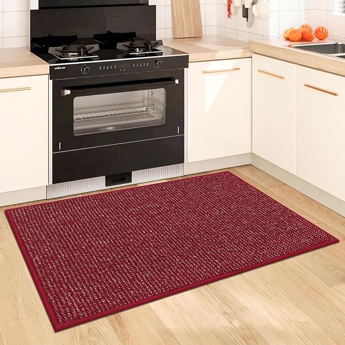 BEQHAUSE Kitchen Rugs 32"x48", Non-Slip Kitchen Mats for Floor, Super Absorbent and Stain Resistant Kitchen Rugs, Machine Washable Rugs for Kitchen, Hallway, Laundry & Sink, Red