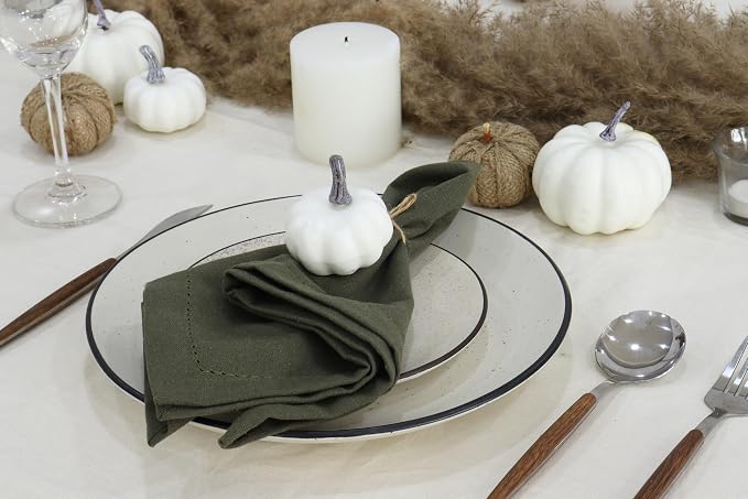 PurpleEssences Set of 12 Hemstitch Cloth Dinner Napkins 100% Cotton - Soft Durable Washable - Ideal for Wedding Spring Easter Summer - Perfect Everyday Use Table Linen 18x18 - Olive Green