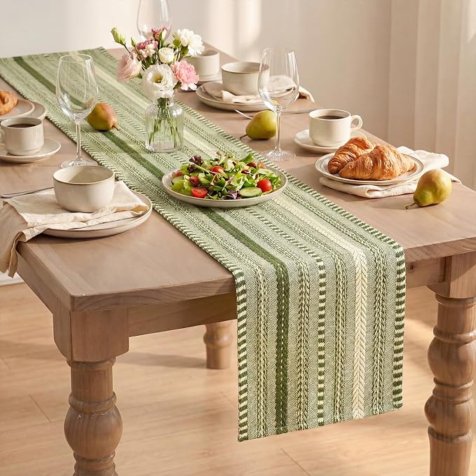 Artoid Mode Army Green Farmhouse Woven Table Runner, Seasonal Holiday Rustic Kitchen Dining Table Decoration for Home Party Decor 12x48 Inch