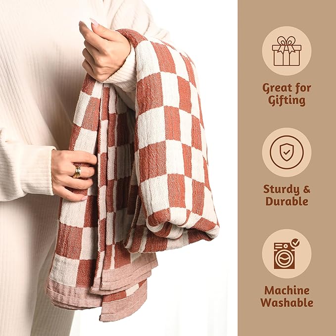 Folkulture Throw Blanket for Couch 50" x 60" | Cotton, Lightweight & Breathable Summer Blanket for Chair, Couch, Bed | Rust Comfort Throw Blankets for Living Room, Summer Must Haves, Graduation Gift