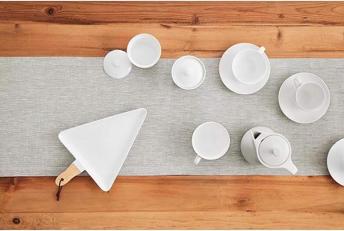 Solino Home Linen Table Runner 48 Inches - 100% Pure Linen Oyster Grey Table Runner 14 x 48 Inch Ideal for Dresser and Coffee Tables - Summer - Athena