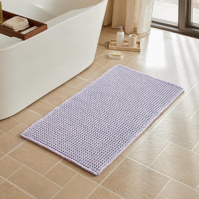 Triohero Waffle Bath Mat, Boho Bathroom Rugs Non Slip Washable, Ultra Soft Super Absorbent Quick Dry Farmhouse Bathroom Decor, 24" x 48", Lavender Cream
