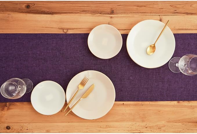Solino Home Linen Table Runner 144 Inches Long - Athena, 100% Pure Linen Grape 14 x 144 Inch Table Runner for Dining, Summer