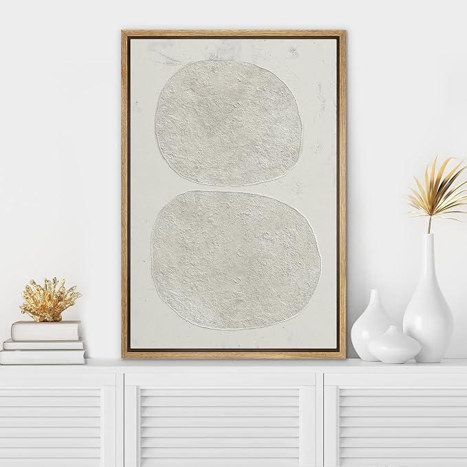 SIGNWIN Framed Canvas Print Wall Art Tan Pastel Polygon Duo Collage Abstract Shapes Illustrations Modern Art Nordic Zen Decorative Minimal Boho for Living Room, Bedroom, Office - 24"x36" Natural