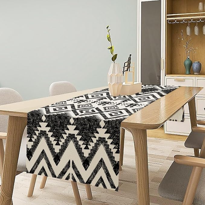 Aztec Table Runner, Southwestern Native Tribal Geometric Ethnic Pattern Table Runner Decoration for Kitchen Family Dinner Table Holiday Party Farmhouse Style 13x36 Inch