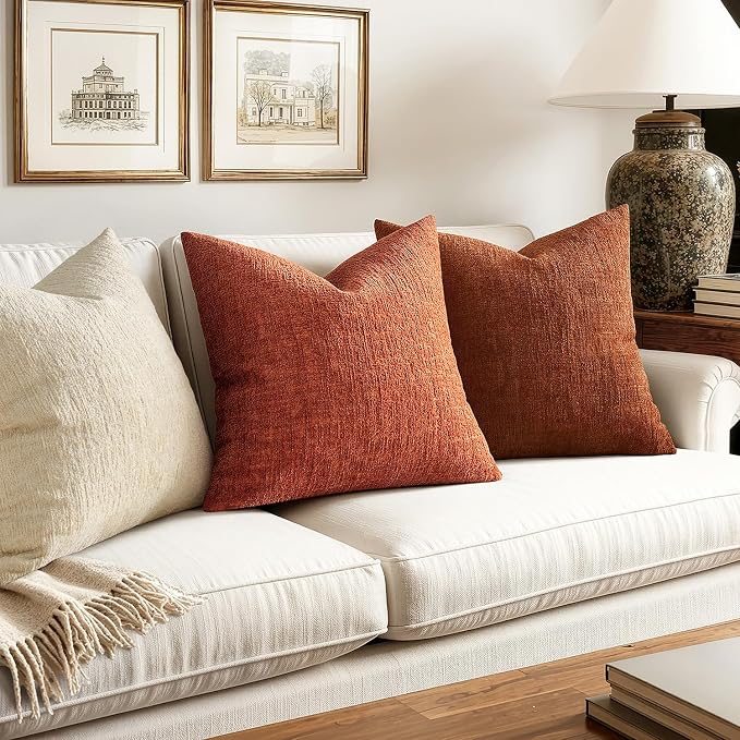 MIULEE Decorative Throw Pillow Covers 12x20 Pack of 2 Orange Couch Pillow Covers Fall Soft Cozy Textured Chenille Pillowcases for Home Decor Sofa Living Room Cushion Bedroom
