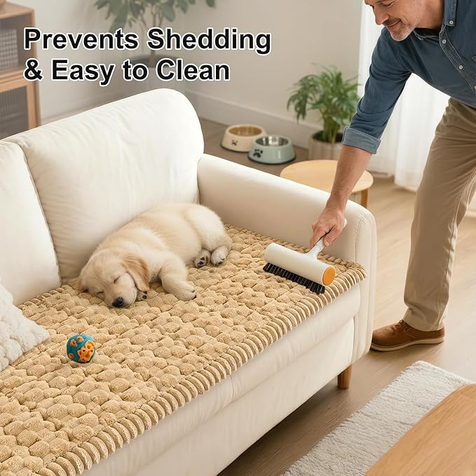 Smiry Couch Covers for Dogs Washable, Non Slip Fuzzy Pet Couch Covers for Sofa, Soft Thick Sofa Slipcovers Furniture Protector Pet Friendly (Camel, 27.6" x 88")