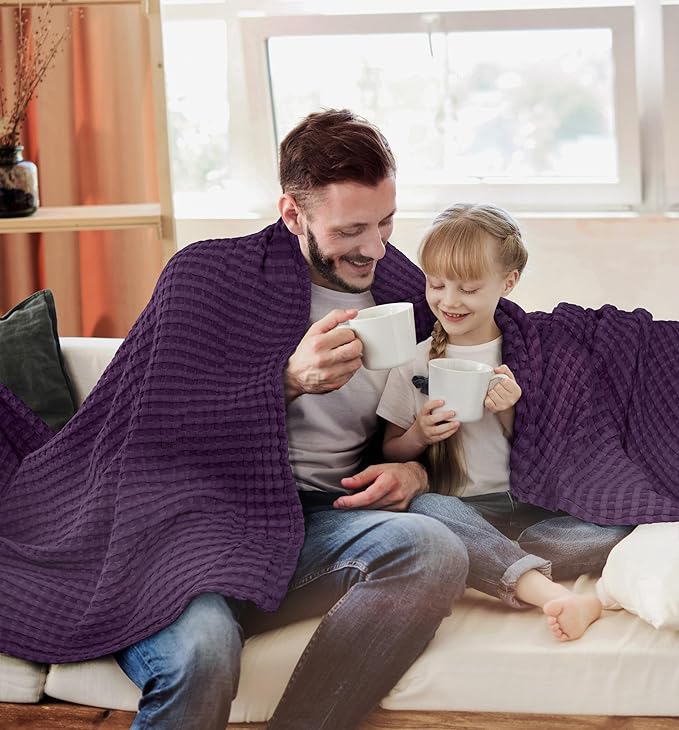Utopia Bedding 100% Cotton Waffle Weave Blanket Twin Size for Couch Sofa Bed - Lightweight, Breathable Summer Blankets Soft and Cozy, Gifts for Women Home Room Decor (Plum, 90x72 Inch)