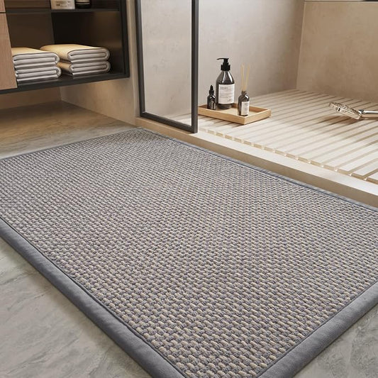 PADOOR-Bath Mat-Super Absorbent Chenille Bathroom Mats-Rubber Backed Bath Mats for Bathroom Non Slip, Easy Clean Bathroom Rugs Front of Bathtub,Shower Room,Sink-24×36, Grey&Beige