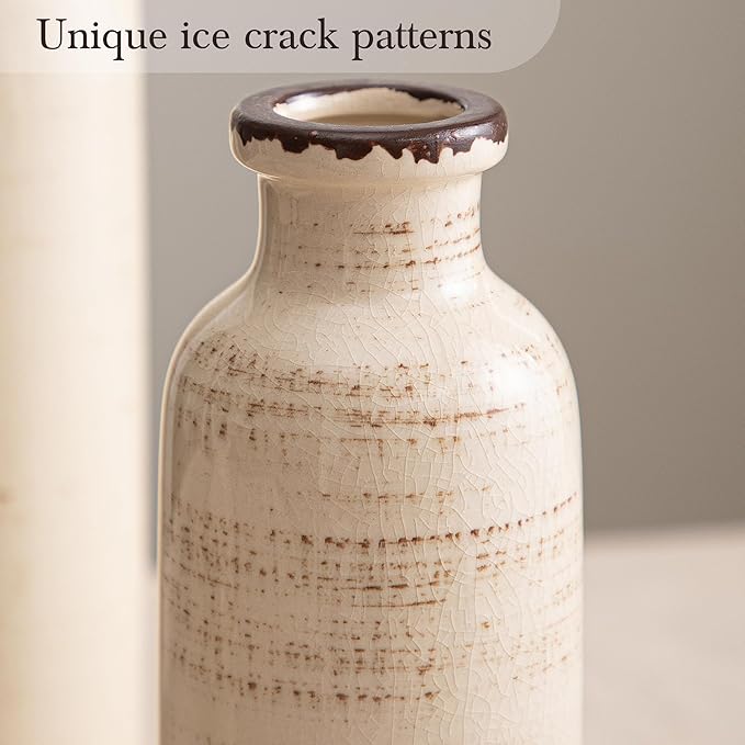 Ceramic Vase Set of 3 White - Ice Creak Bud Vases Set for Flower Centerpieces Decor - Vintage Samll Vase for Pampas Grass - Modern Decoration for Home Farmhouse Table Office, Mini Vase by Lyeec