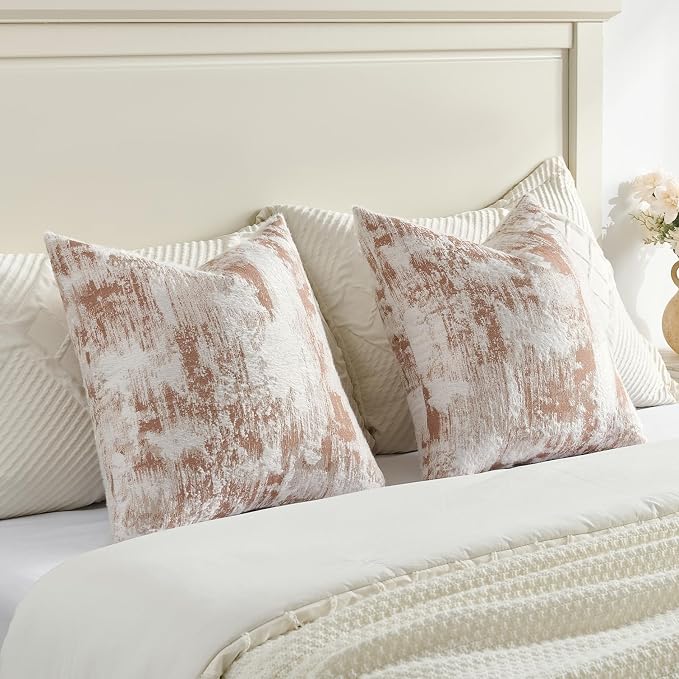 FUTEI Pack of 2 Faux Cashmere Jacquard Throw Pillow Covers 24x24 Inch Soft Marble Pattern Vintage Decorative Euro Pillow Shams Modern Farmhouse Accent for Couch Bed Living Room, Rust White