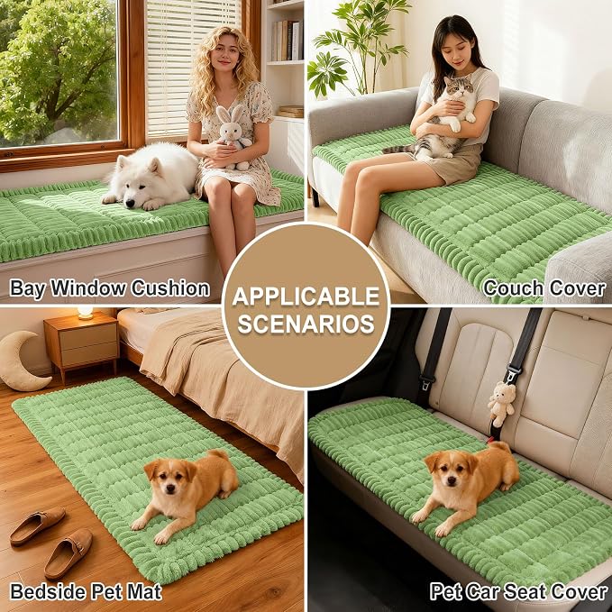 hyha Couch Cover for Dogs Washable, Non Slip Thick Flannel Sofa Protector, Pet Friendly Plush Furniture Cover for Sectional Sofa & Loveseat (Grass Green, 27.6" x 82.7")